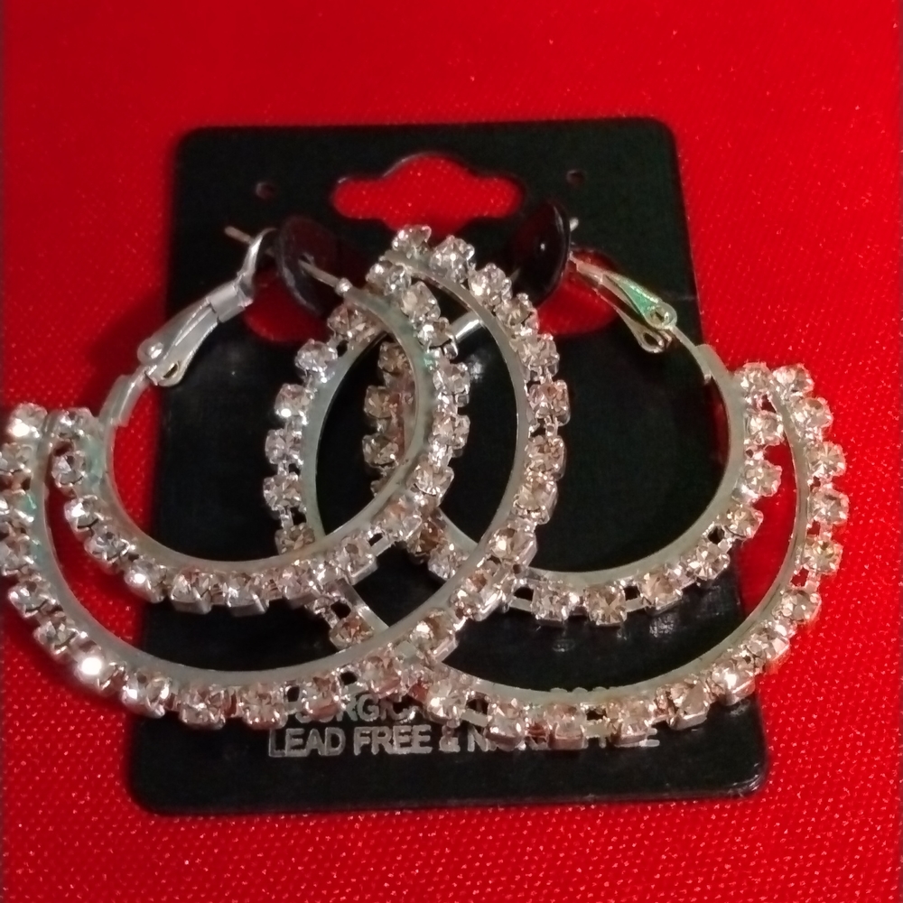 Rhinestone two tier hoop earrings